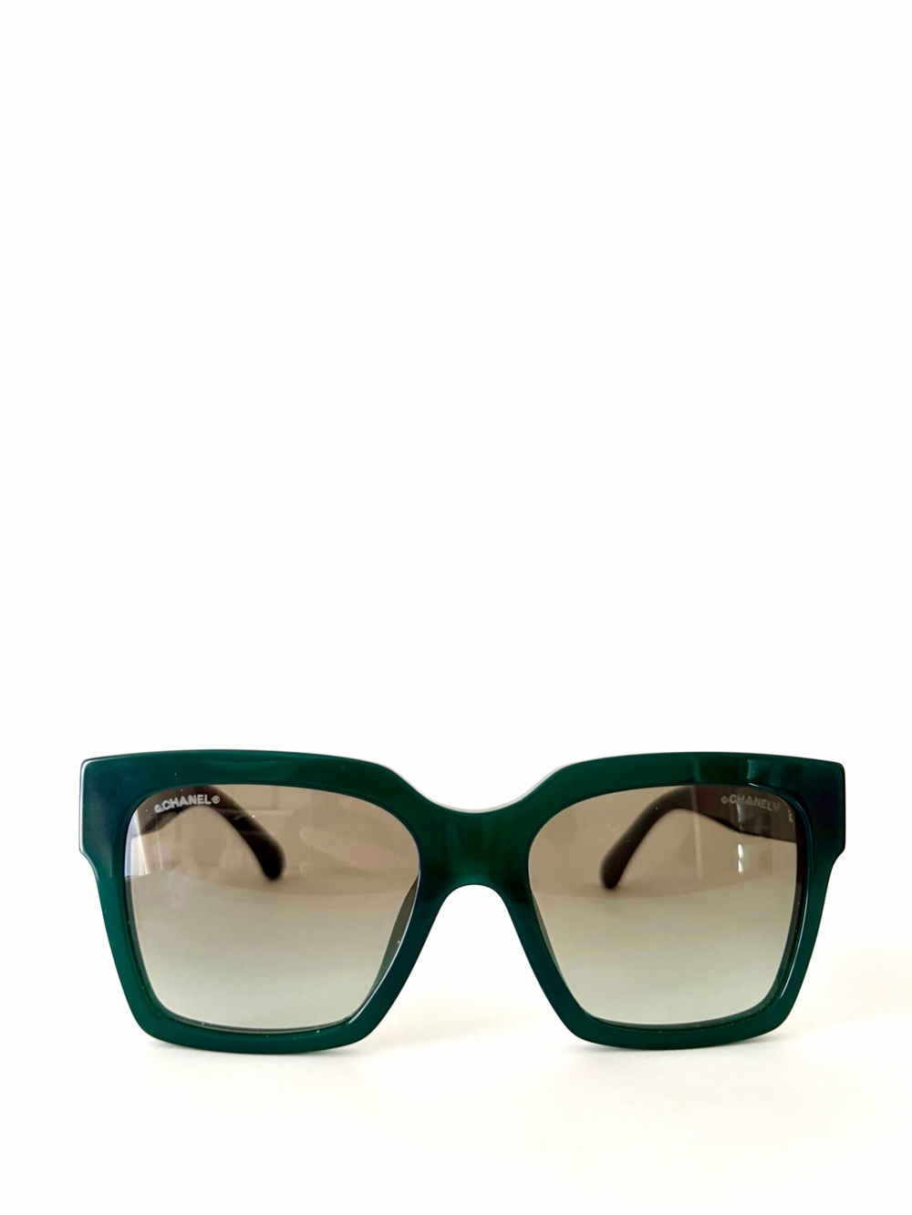 CHANEL Dark Green Square Acetate Sunglasses